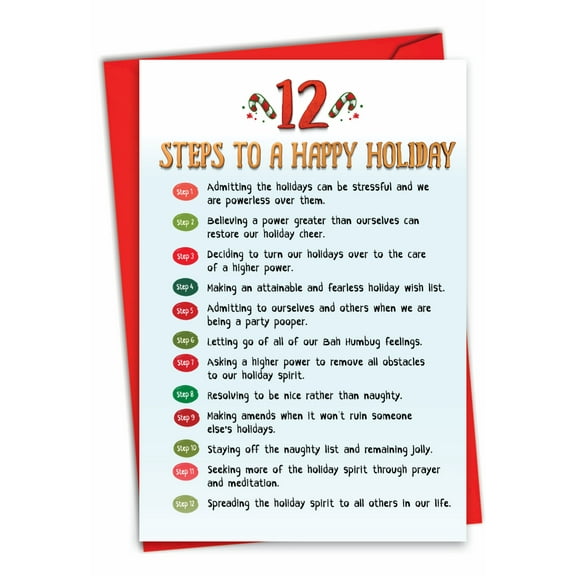 NobleWorks Funny Christmas Paper Card with 5 x 7 Inch Envelope (1 Card) Merry Christmas Holiday Holiday 12 Steps C7737XSG