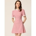 thumbnail image 2 of Vestido de manga corta vintage de color con panel de contraste y cuello con volantes para mujer Rosa XS, 2 of 5