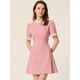 thumbnail image 2 of Vestido de manga corta vintage de color con panel de contraste y cuello con volantes para mujer Rosa XS, 2 of 5
