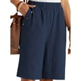 thumbnail image 3 of Shorts for Women Knee Length High Waisted Cotton Elastic Wasit Summer Dressy Casual Long Shorts Navy Blue XL, 3 of 8