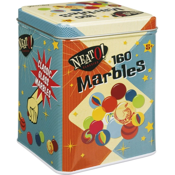 Neato! Classiques 160 Billes dans une Boîte en Fer Blanc - Jeu de Tir en Verre Rétro Nostalgie, Jeux de Marbre Sont Jeu Intemporel pour les Enfants - Garçons et Filles