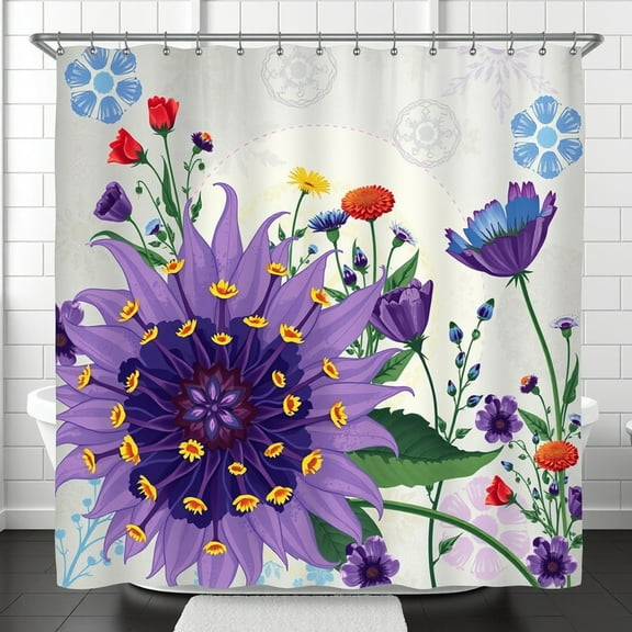 Vibrant Floral Shower Curtain - Large Purple Flower Design, Whimsical Garden Decor