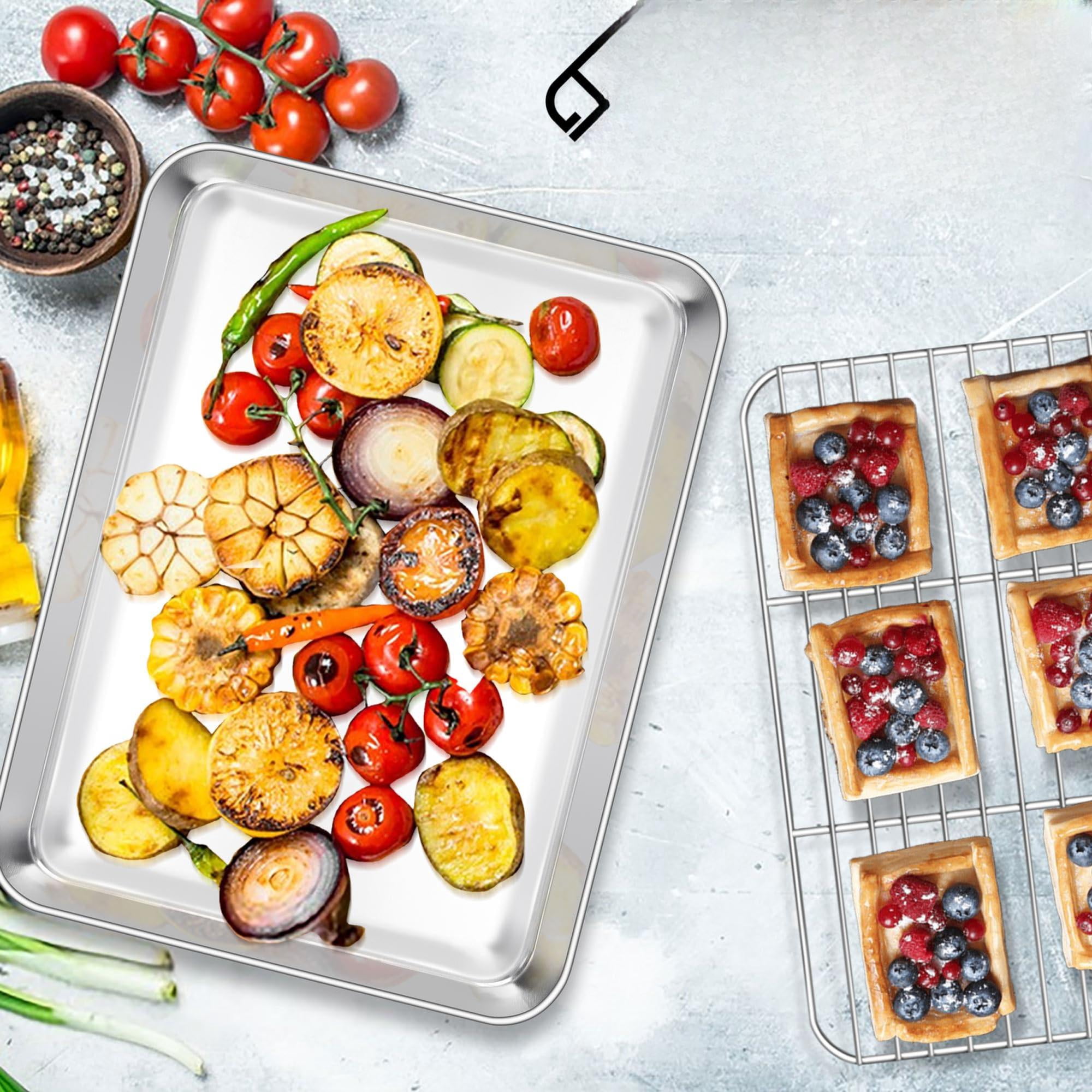 Baking Sheet Set with Wire Racks, Stainless Steel, 2 Pans + 2 Racks, 12.4''x9.7''
