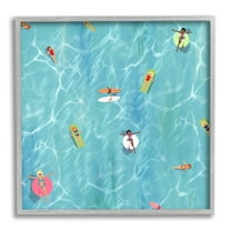 Stupell Aerial Summer View People Swimming Landscape Painting Gray Framed Art Print Wall Art