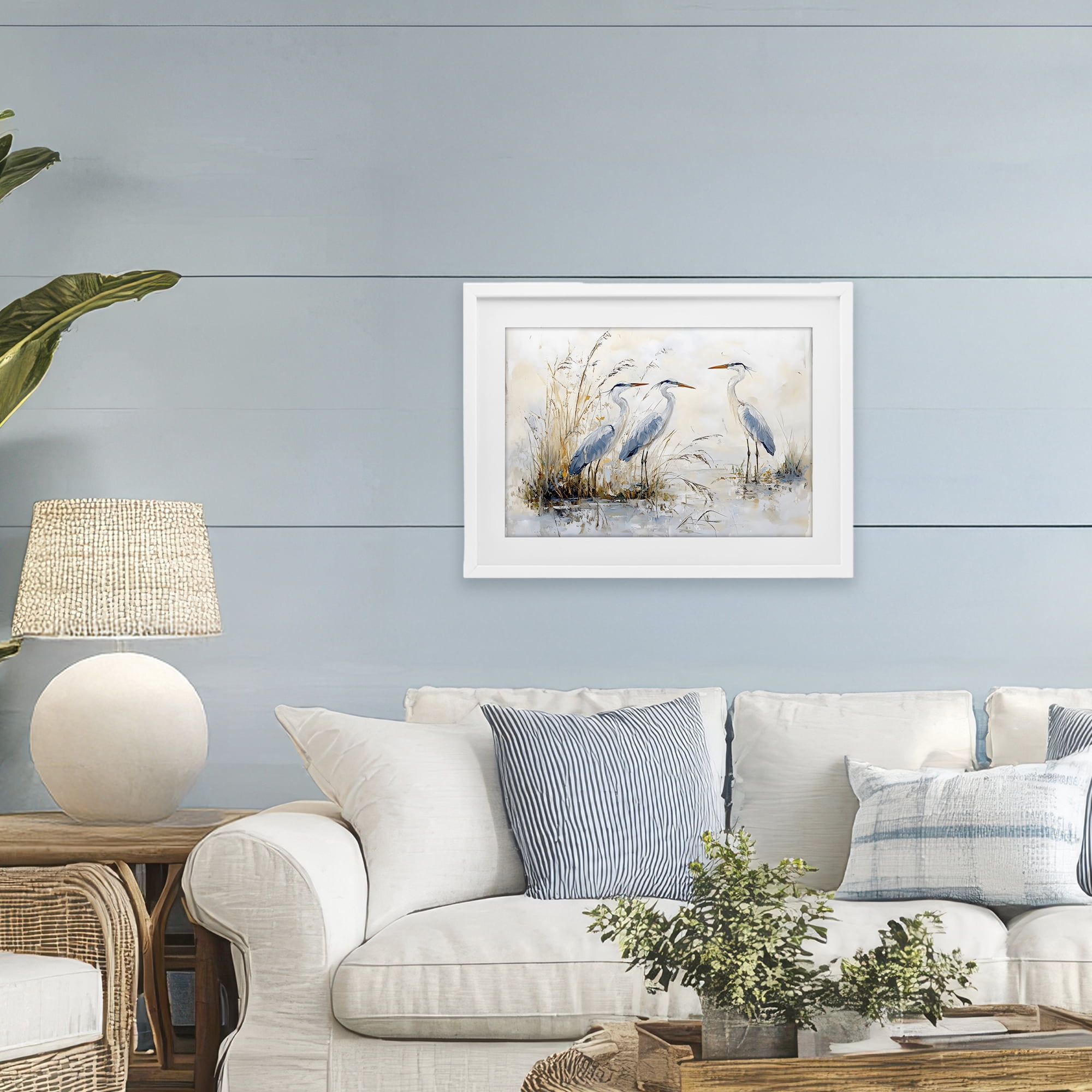 Stupell Industries Blue Heron Trio in Wetlands White Framed Print Under Glass, design by LSR Design Studio