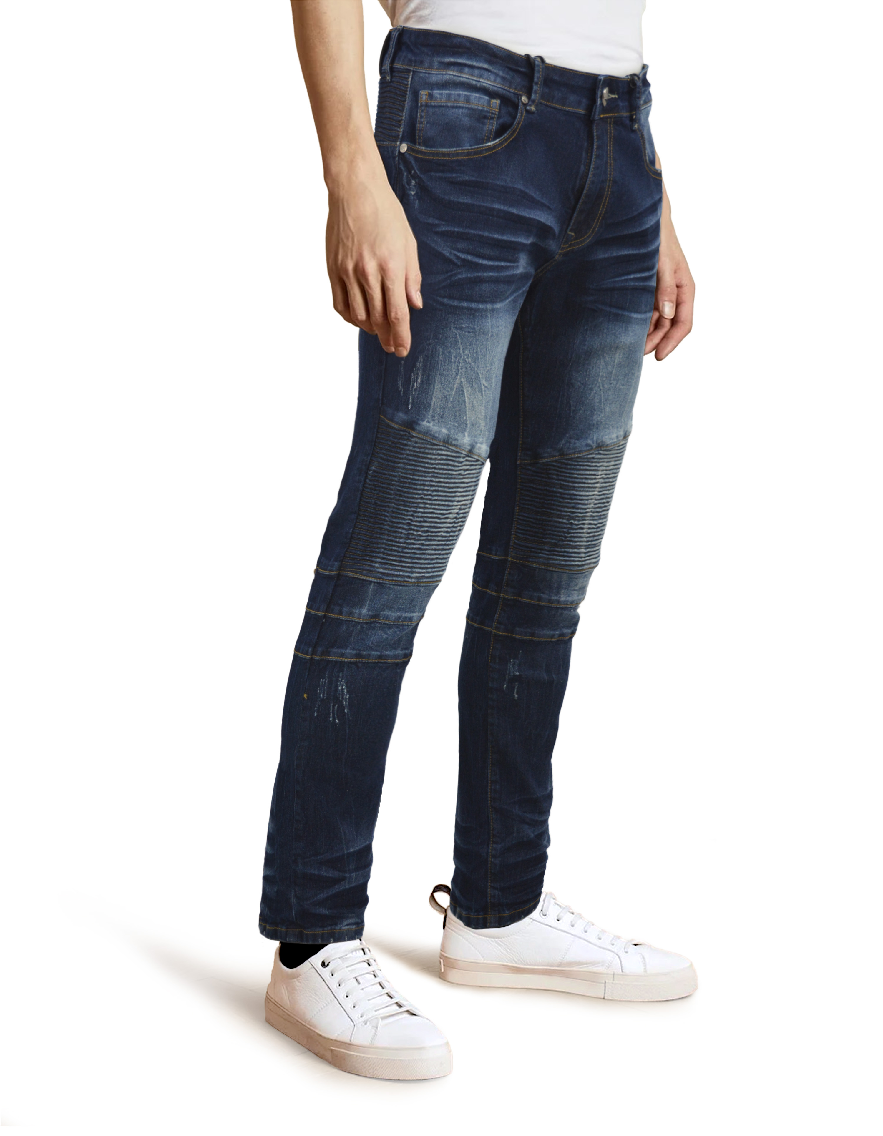 RAW X Men's Slim Fit Skinny Biker Jean, Comfy Flex Stretch Moto Wash Rip Distressed Denim Jeans Pants - image 3 of 5