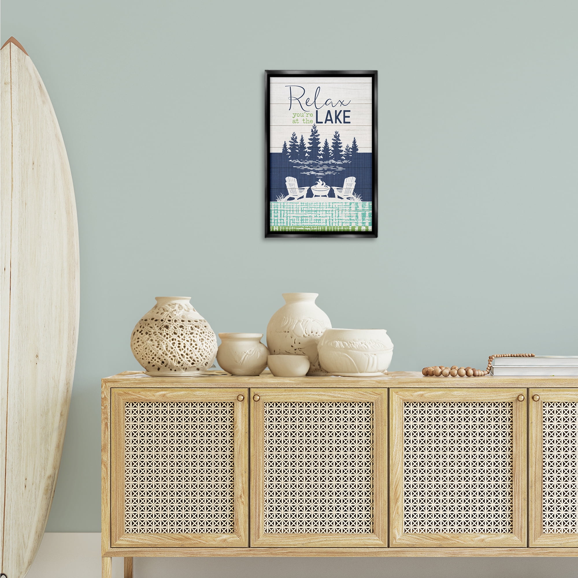 Stupell Industries Relax at Lake Rustic View Nautical & Beach Painting Black Floater Framed Canvas Art Print Wall Art, 17 x 25