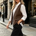 thumbnail image 4 of Atkumj Linen Vest Women Decorative Fake Pockets Stylish Button Front Vests Fashion Casual Solid Color Sleeveless Outerwear for Women L, 4 of 5