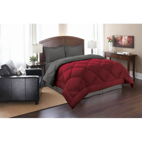 Reversible 3pc Comforter Set Full/Queen Red/Gray