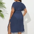 thumbnail image 4 of Pitauce Womens V-Neck Sheer Bathing Suit Cover Up Short Sleeve Boho Tassle Side Slit Beach Dress Plus Size Swimsuit Cover Up, 4 of 4