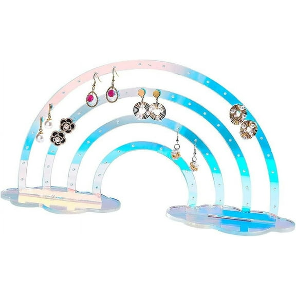 66 Holes Acrylic Earring Holder Stand Rainbow Earring Display Stands with Base Clear Ear Studs Display Rack Earring Hanger Board Double Sided for Jewelry Display 3.52x13.39/8.95x34cm 1 Set