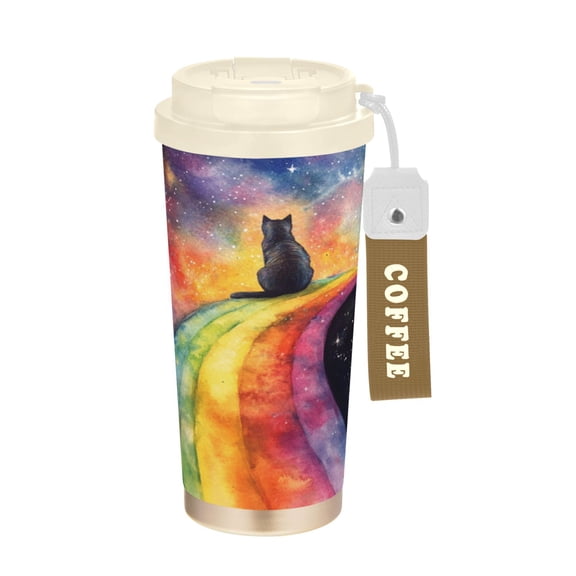 BZSMCE Coffe Bottles Stainless Steel Water Bottle With Fasshion Cosmic Cat's Colorful Voyage Printed