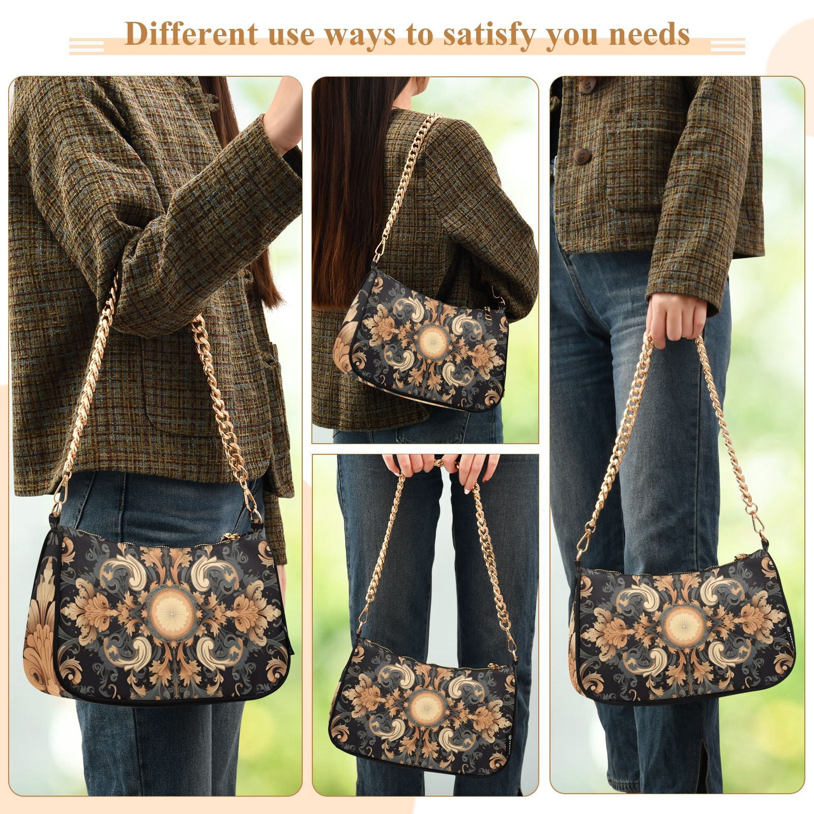 Boho Pattern TribalWomen Small Shoulder Bag Crossbody Tote Hobo Bags Purse Clutch Handbags with Chain Strap for Women