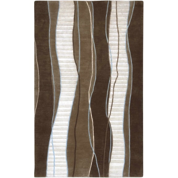 Hauteloom Zobuy Wool Living Room, Bedroom Area Rug - Abstract Striped Swirl - Traditional Transitional Modern - Brown, Cream, Beige - 2' x 3'