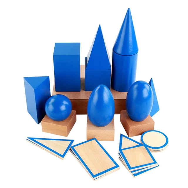 Wooden Montessori Sensorial Material, Geometric Solids Set - 10pcs 3D Geometric