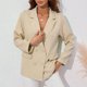 thumbnail image 2 of Chaqueta de traje para mujer, cuello vuelto, doble botonadura, color puro con bolsillos, manga larga, chaqueta de traje de oficina informal, albaricoque M, 2 of 7