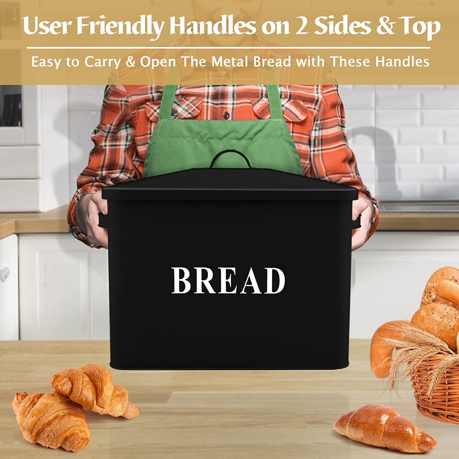 VeSteel Farmhouse Bread Box, Black Metal, Extra Large photo 6