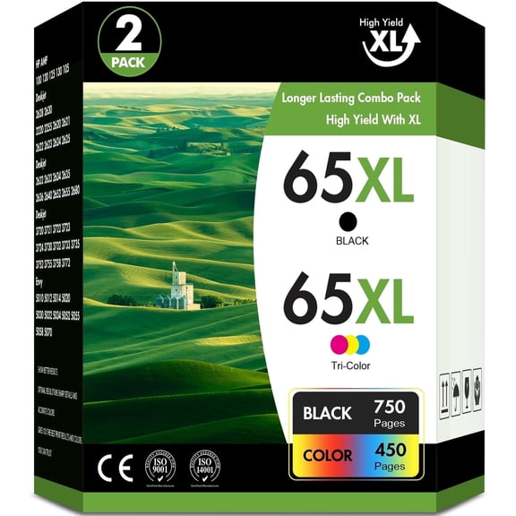 65XL 65 Ink Cartridge Compatible for 65 XL Ink 65 for DeskJet 3755 3772 Envy 5055 5052 Printer Ink (2 Pack)