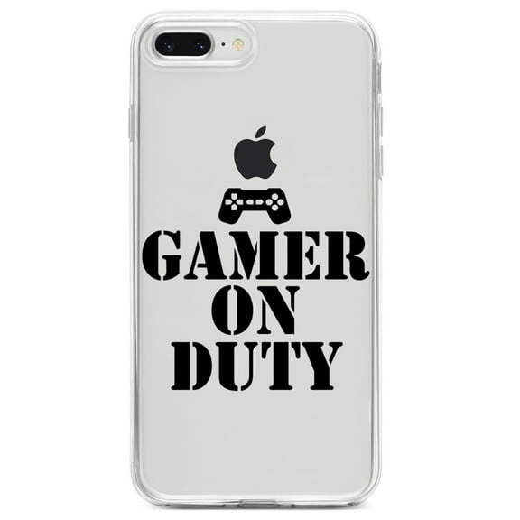 DistinctInk Clear Shockproof Hybrid Case for iPhone 7 PLUS / 8 PLUS (5.5" Screen) TPU Bumper Acrylic Back Tempered Glass Screen Protector - Gamer on Duty Video Games