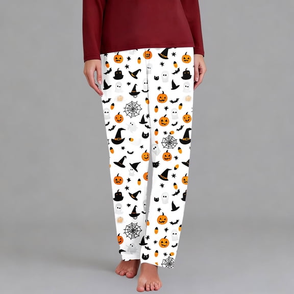 YABCSAZ Womens Halloween Pajama Pants Cat Moon Print Soft Fleece Elastic Waist Straight Leg Cozy Sleep Bottoms Fall Winter Warm Indoor Loungewear with Pockets