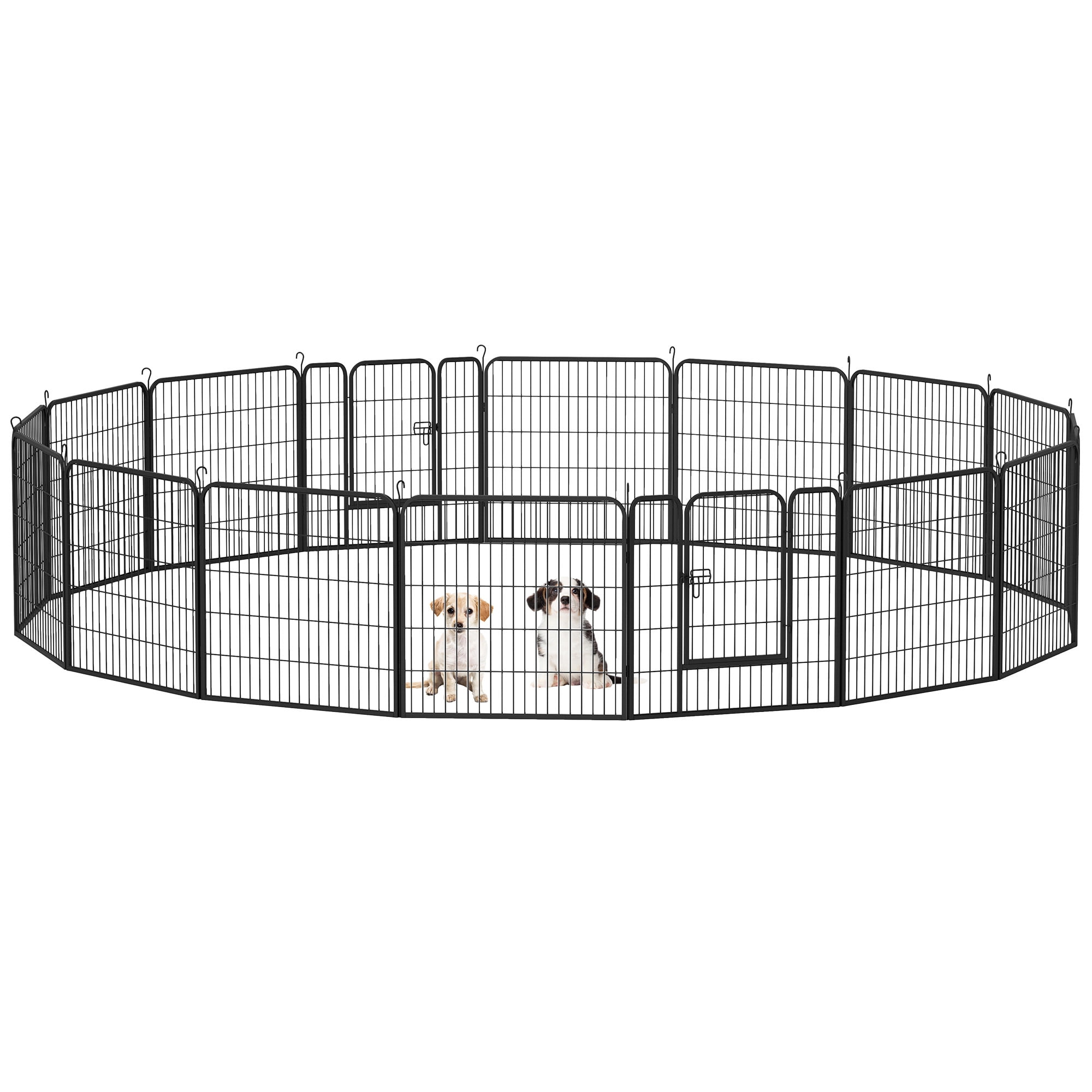 Uforic 32" Tall Metal Garden Fence Panels with Gate & Lock, 16 Pcs Decorative Pet Dog Fence, Animal Barrier for  Patio & Garden, Black