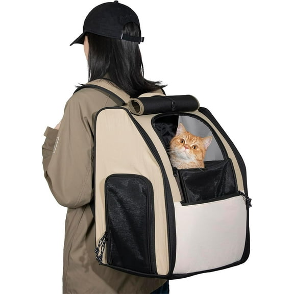 Pet Carrier Backpack for Small Dogs Large Cats, Foldable Cat Carrying Backpack up to 18 lbs, Ventilated Design, 2 Way Entry, Cushion Support, Dog Backpack Bag for Hiking Camping