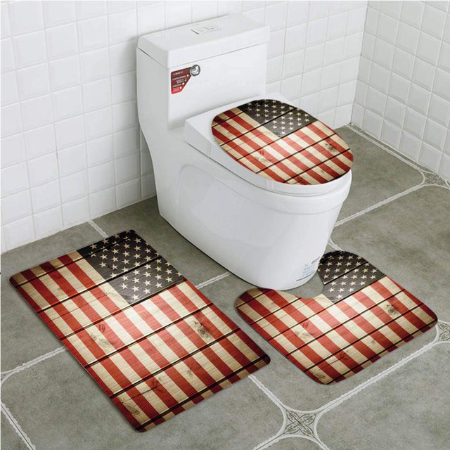 ABPHQTO Bandera estadounidense Bandera de Estados Unidos sobre tablero de madera de rayas verticales Solidaridad ciudadana 3 piezas Alfombra de baño Alfombra de contorno y tapa de inodoro ABPHQTO Cont-CHAPPLE-39492