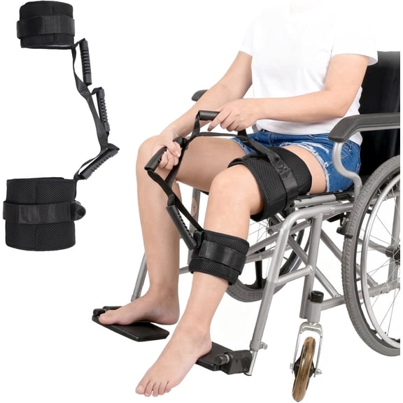 Black Leg Lifter Strap with 4 Handles, Thigh Lifting Aid for Knee and Hip Surgery Recovery, Transfers for Bed, Wheelchair and Car