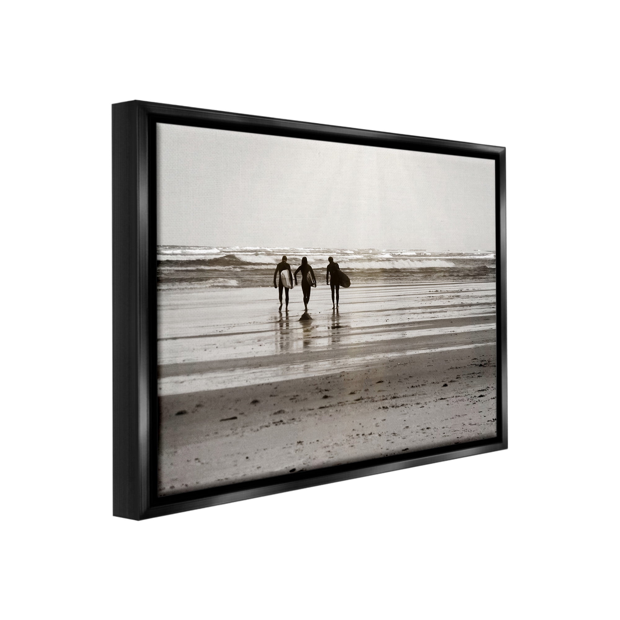 Stupell Industries Strolling Surfer Friends Landscape Photography Black Floater Framed Canvas Art Print Wall Art, 21 x 17