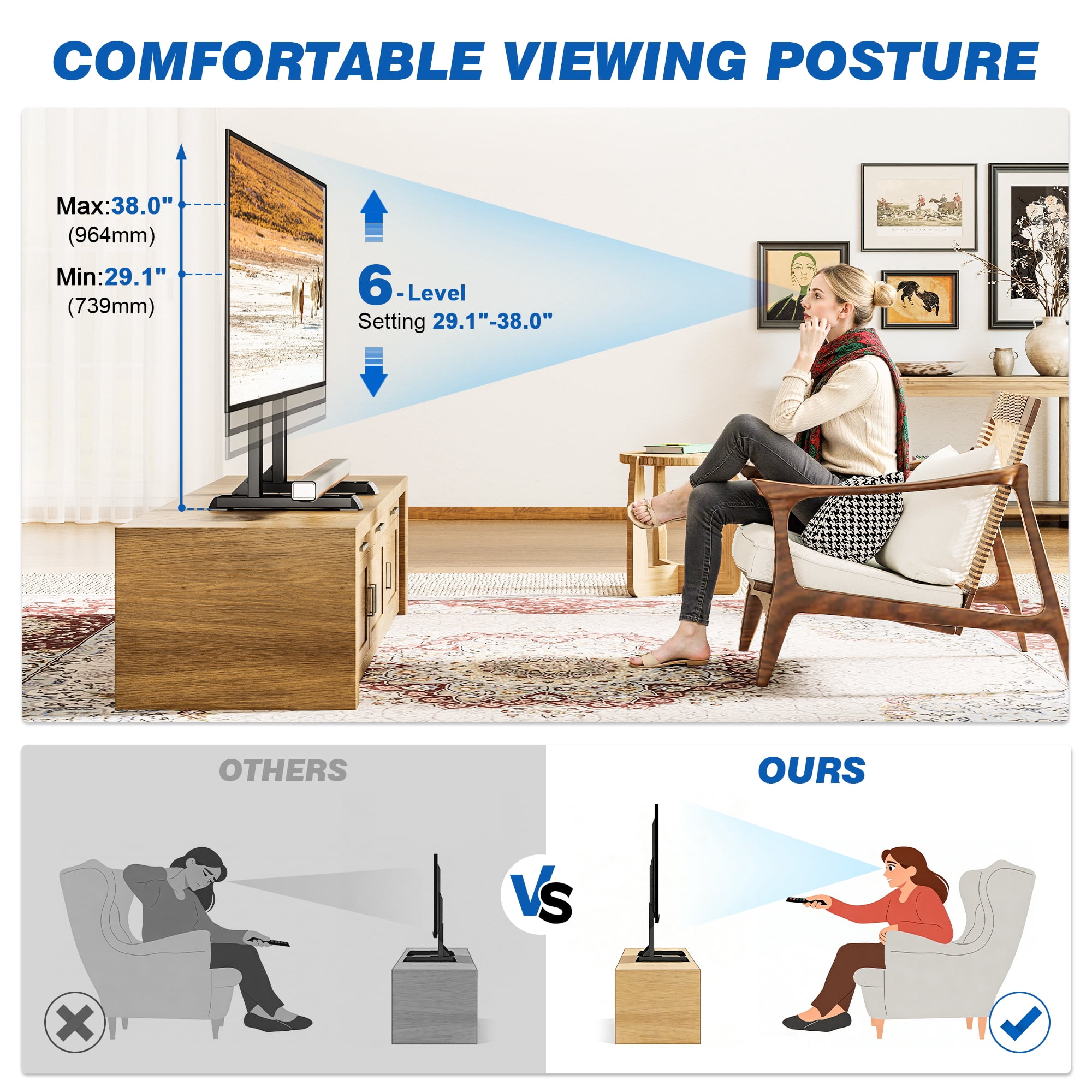 TAVR Furniture Table Top TV Stand Universal Base Height Adjustable for Most 37 to 86 inch LCD LED TVs