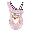 thumbnail image 4 of Uorisanigo One Piece Swimsuits for Girls Cute Corgi Size 13-14 1-Shoulder Polyester and Spandex Fabric Swimming Training Bathing Suit for Kids Ruffle Swimwear, 4 of 7