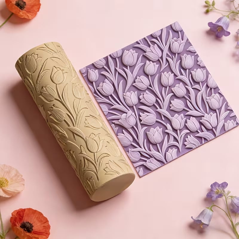 Tulip Textured Embossing Polymer Clay Roller  a must-have texturing tool for ceramic sculptures