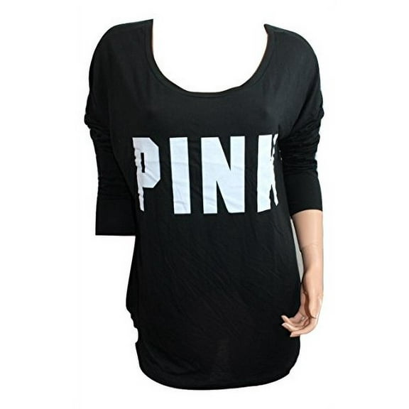 Victoria's Secret Pink NEW Super Soft Crew-Neck T-Shirt Pure Black Pure Black (Medium) Relaxed Fit