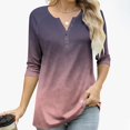 thumbnail image 2 of ZUKMRJPC Women's Casual 3/4 Sleeve T Shirts Gradient Color Button V Neck Tunic Shirts Loose Fit Comfortable Cotton Basic Tee Tops, 2 of 9
