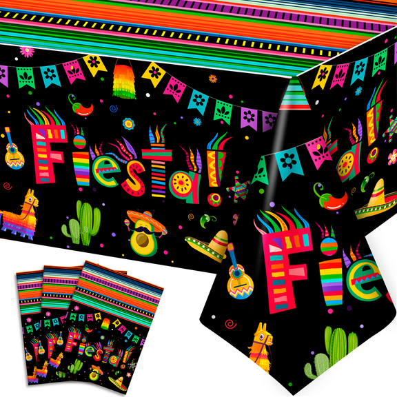 Mexican Fiesta Party Tablecloth, 3pcs Mexican Fiesta Tablecloths Set - Mexican Tablecloth for Fiesta, Cinco de Mayo Table Covers & Cinco de Mayo Fiesta Tablecloth, for Mexican Fiesta Party Decoration