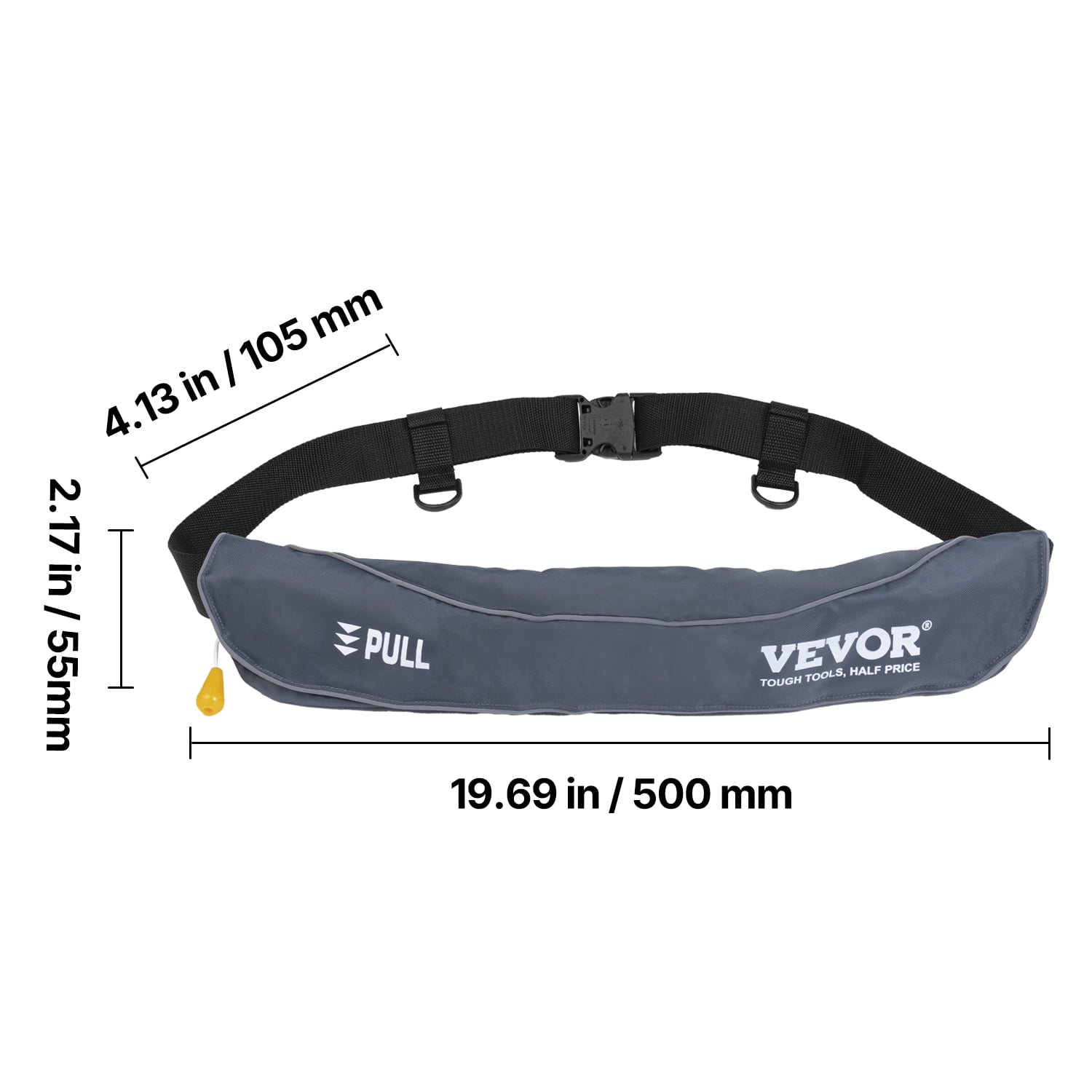 VEVOR Manual Inflatable Belt Pack for Adults, 105N Buoyancy, Over 80 Pounds and Up to 59 in Waist Adjustable, Inflatable PFD Waist for SUP Paddelboarding, Kayaking, Gray (CO2 Cylinder Not Included)
