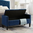 thumbnail image 2 of 48" Storage Bench, Button Tufted Upholstered Footrest Stool with Armrest, Wood Legs and Nails Trim, End of Bed Bench for Entryway, Living Room, Bedroom, Navy, 2 of 7