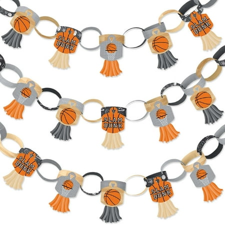 Big Dot of Happiness Nothin' but Net - Basketball - 90 Chain Links & 30 Paper Tassels Kit - Baby Shower or Birthday Party Paper Chains Garland - 21 ft