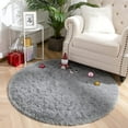 DweIke Circular Fur Plush Rug, Super Fluffy 4'x4' for Nursery, Kids Room, Home Decor, Gray