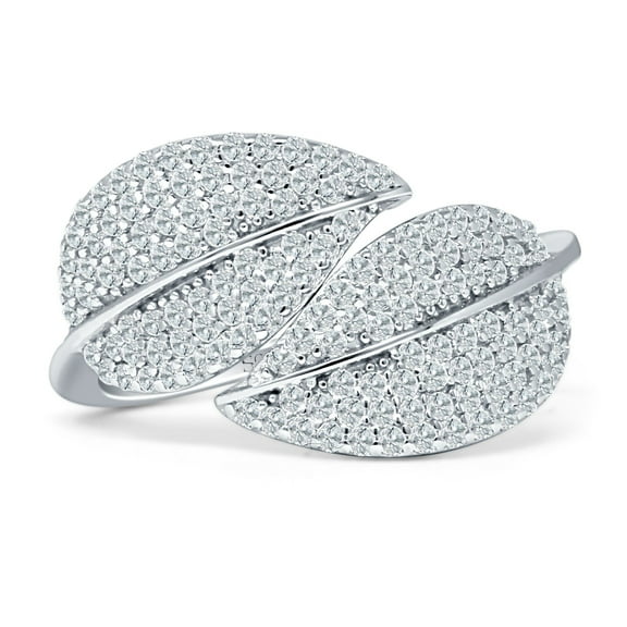 Leaf Bypass Cluster Cubic Zirconia Ring 925 Sterling Silver Size 5