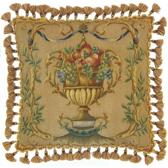 Throw Pillow Aubusson Leaves Leaf 22x22 Beige Gold Black Velvet Down Feather