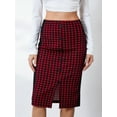 thumbnail image 2 of FEORJGP Women's Elegant Midi Skirt High Waist Bodycon Skirt Houndstooth Print Skirt Slit Hem Pencil Skirt Casual Summer Bottom S-XL for Work Party Commute, 2 of 9