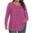 thumbnail image 2 of ylioge Stripe Tops for Women Plus Size L-5X Long Sleeve Crewneck Shirts Womens Casual Loose Pullover Pleated Loungewear Going-Out Oversized Top, 2 of 6