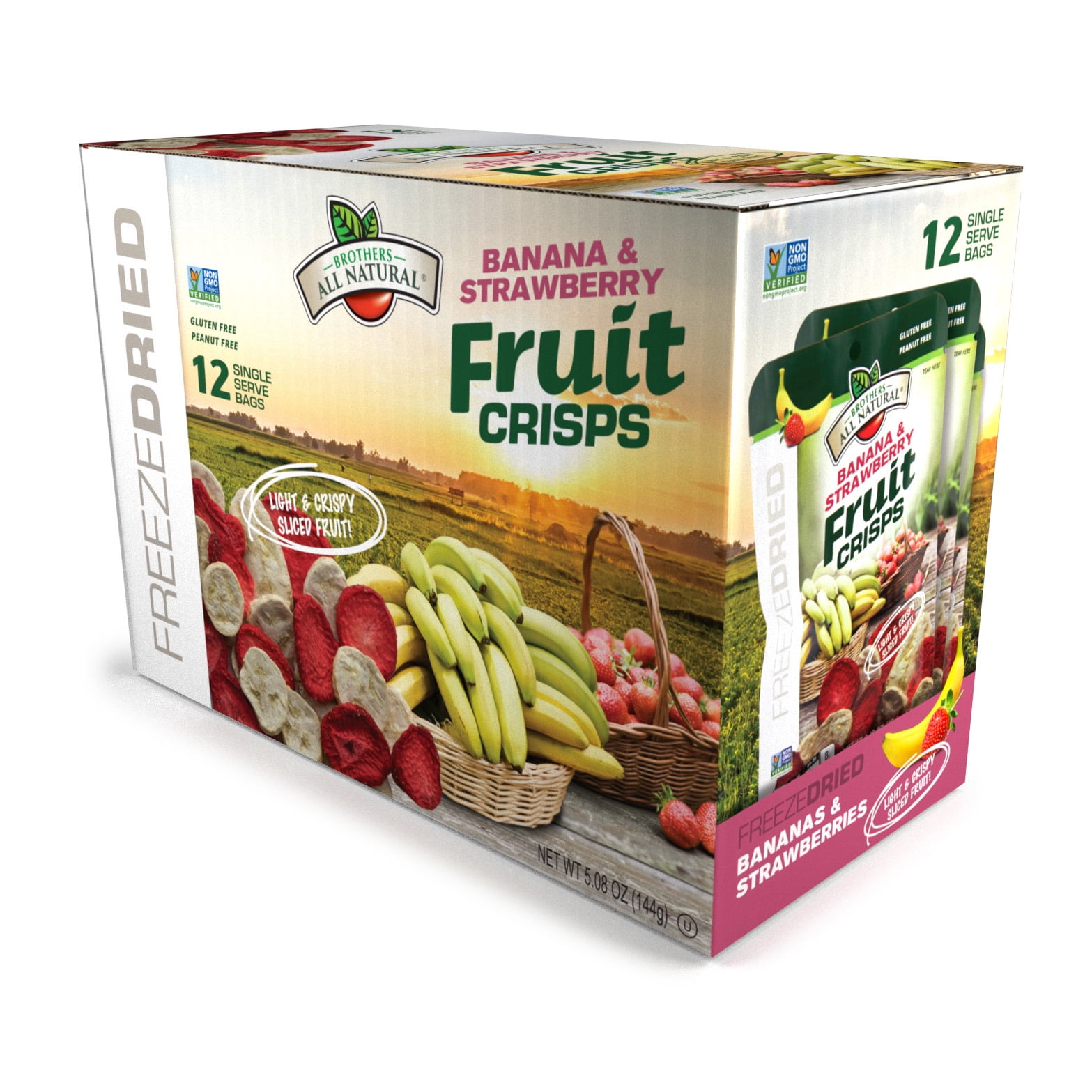 Brothers All Natural Freeze Dried Strawberry & Banana Crisps, 0.42 oz, 12 Count