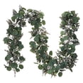 thumbnail image 3 of TETOU 1Pcs Artificial Eucalyptus Garland,6.56Ft Lush Silver Dollar Leaves Boxwood Faux Greenery Vines for Home Party Table Mantle Fireplace Holiday Sping Decorations(Green Buds), 3 of 8