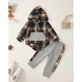 thumbnail image 2 of Kucnuzki Infant Baby Boys Pant Sets 18-24 Months Fall Winter Outfits Long Sleeves Plaid Hooded Shirt Top Dinosaur Top with Pocket Sweatpants 2pcs Sets Gray, 2 of 9