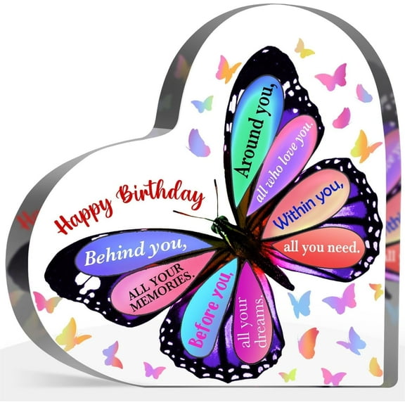 Butterfly Birthday Acrylic Sign, Gift for Birthdays for Women Men, Friendship Gift for Birthdays for Friends Sister Bestie Coworker, Best Birthday Keepsake Sign, Table Desk Sign for Home,4x4 inch