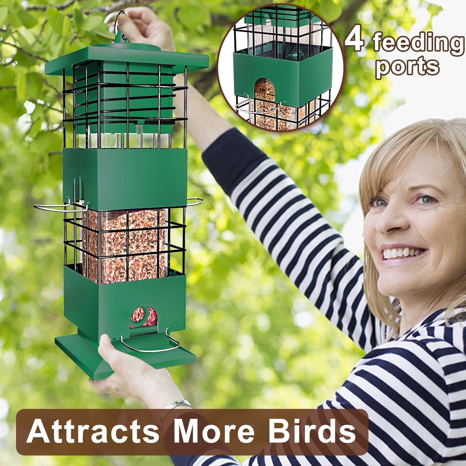Squirrel Proof Bird Feeder,2.5LBS Metal Bird Feeders for Outdoors Hanging,Wild Birdseed Feeders for Finch Cardinal Blue Jay Outside (Green)