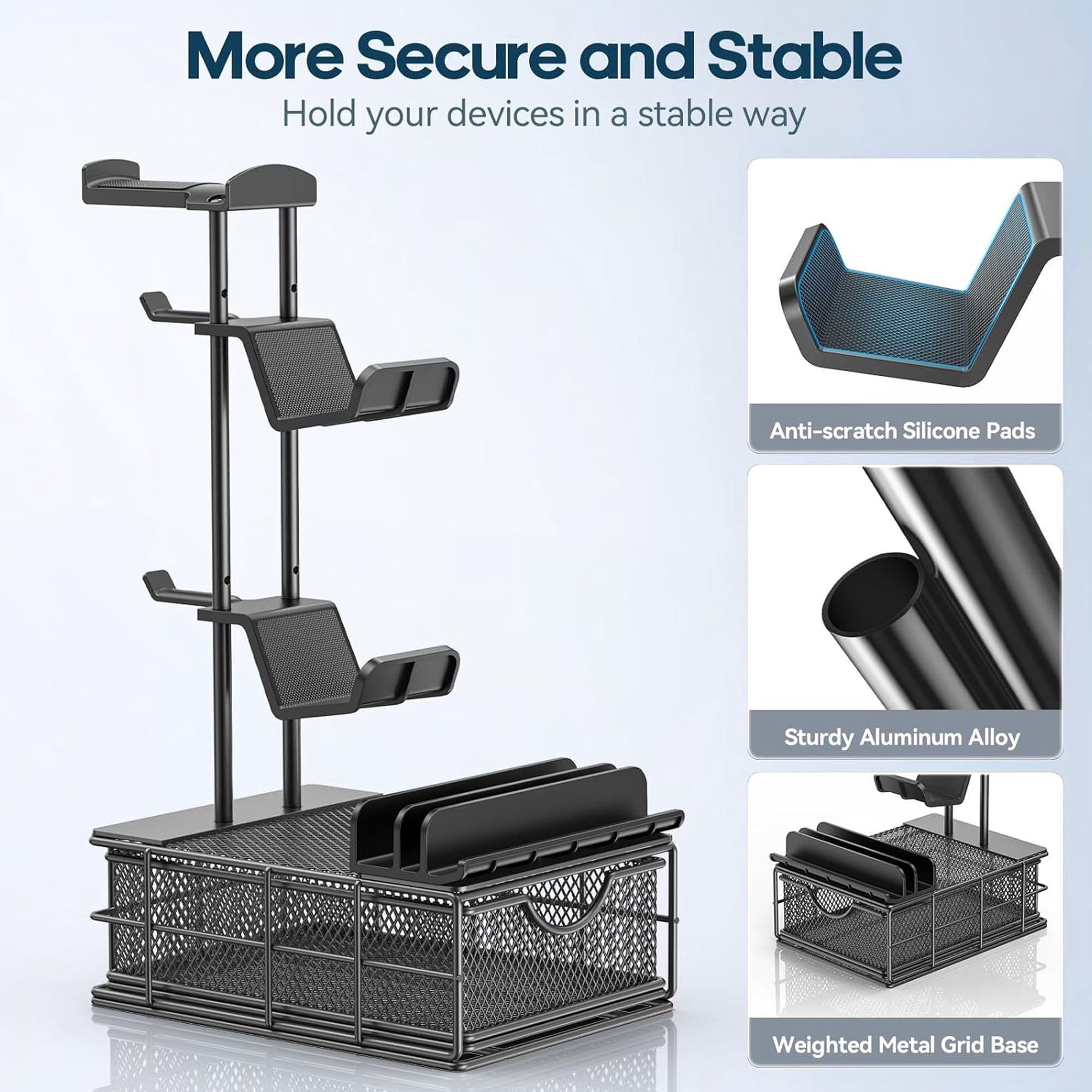 KDD Headphone Stand, Gaming Controller Holder, Desk Organizer Metal Headset Stand with Drawer Cable Organizer