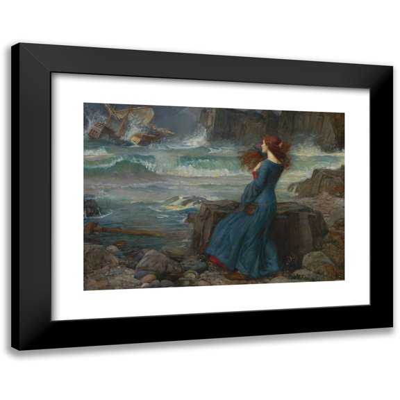 John William Waterhouse 14x11 Black Modern Framed Museum Art Print Titled - Miranda-The Tempest (1916)